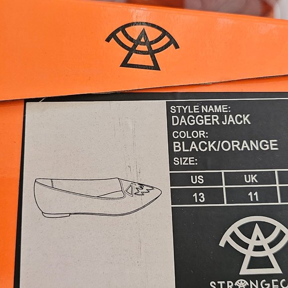 Strange Cvlt Dagger Jack flats in Black/Orange 13 - Picture 2 of 3